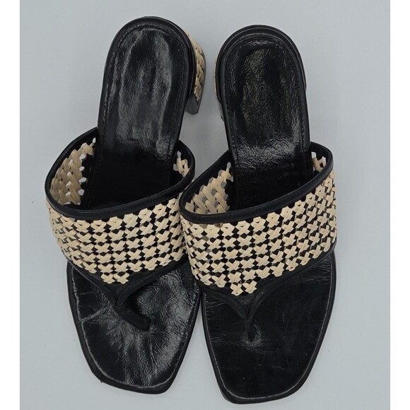 Tory Burch Woven Raffia Block Heeled Mule Sz 10.5 Black Raffia Sandal Slip-On - Picture 6 of 9